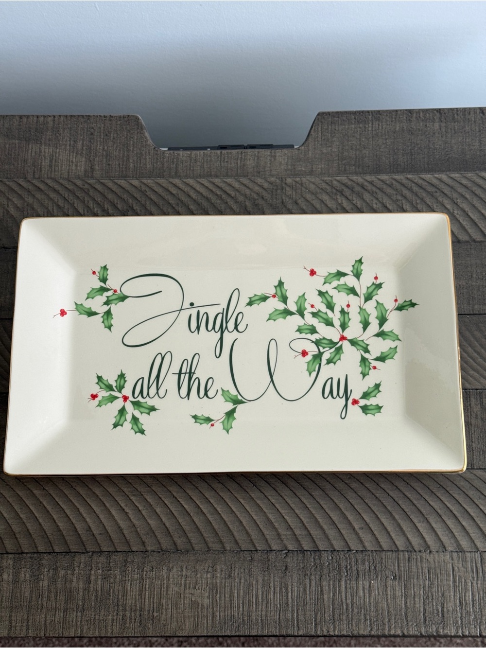 Lenox Holiday Jingle All the Way 14.5" Porcelain Platter Gold Trim Christmas